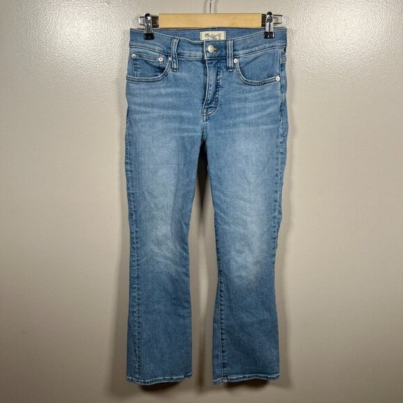 Madewell Kick Out Crop Flare Jeans Size 25 Carey Wash Mid Rise Blue Denim - Picture 1 of 11